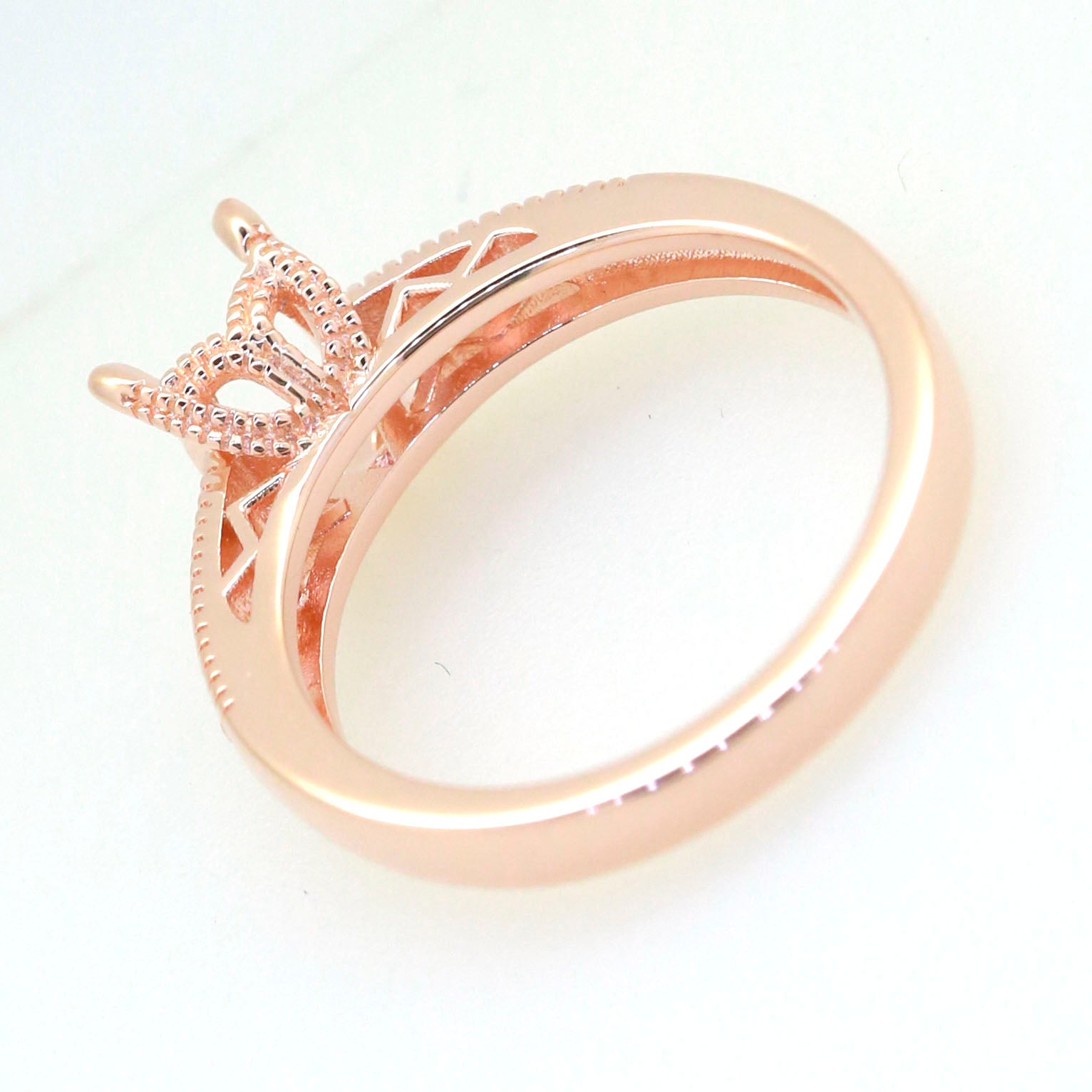 Art Deco Sterling Silver Semi Mount Ring Setting Cushion CU 8x6mm Syzjewelry