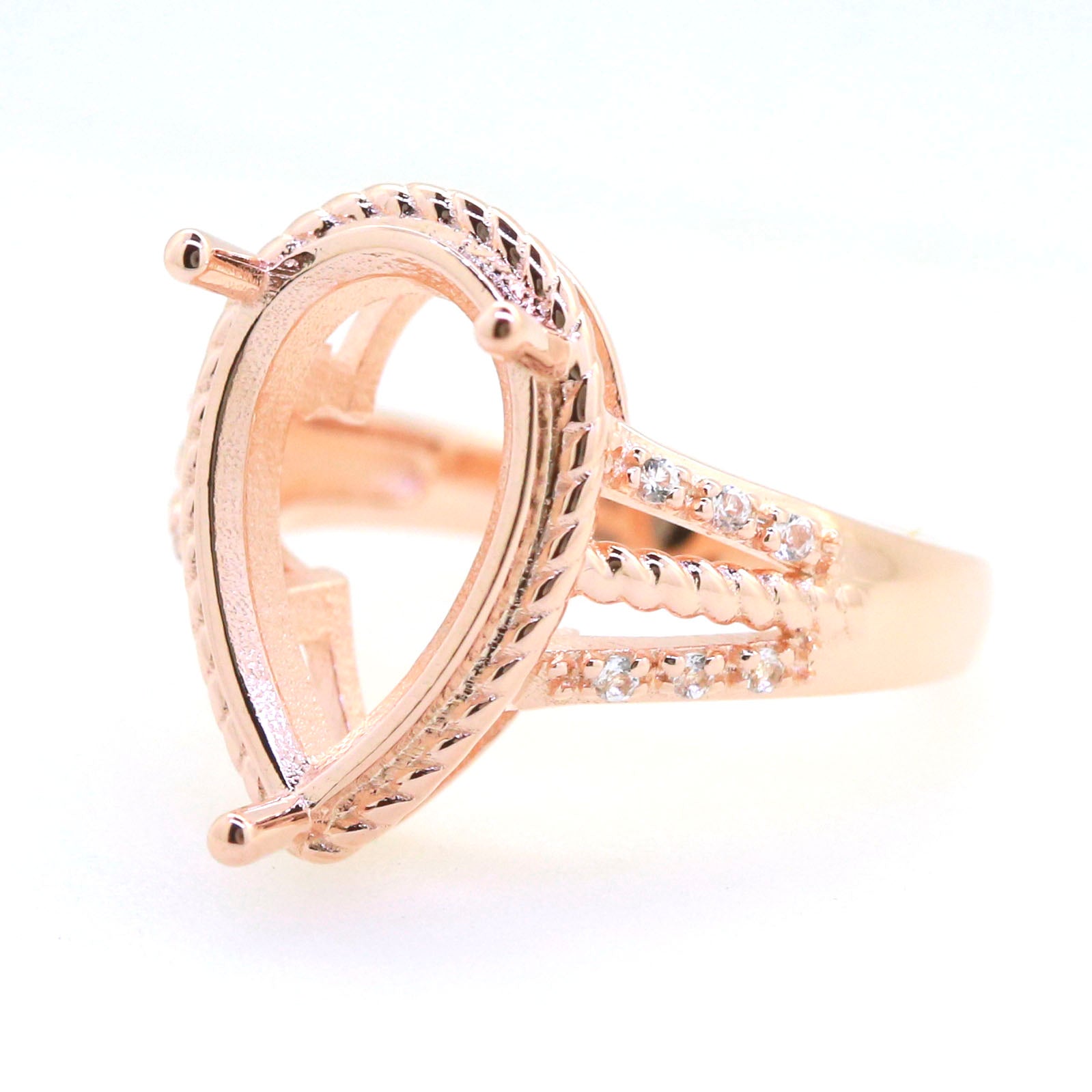 Art Deco Sterling Silver Semi Mount Ring Setting Pear PE 16x10mm Syzjewelry