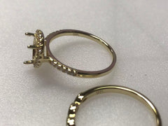 9K Yellow Gold 2 PC Set Semi Mount Ring Setting Pear PE 8x6mm CVD Accents Syzjewelry