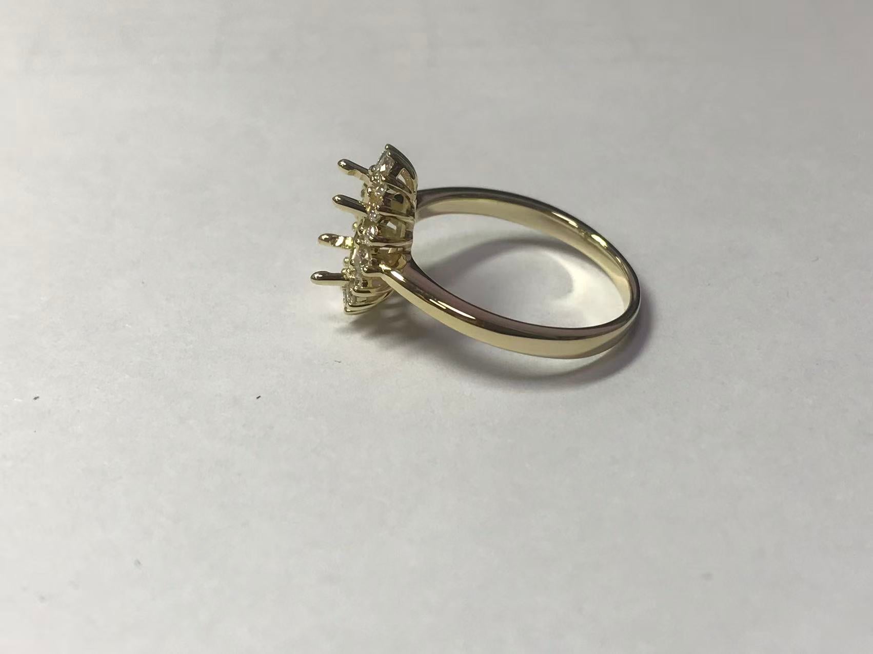 9K Yellow Gold Semi Mount Ring Setting Oval OV 8X6mm Halo CVD Accents Syzjewelry