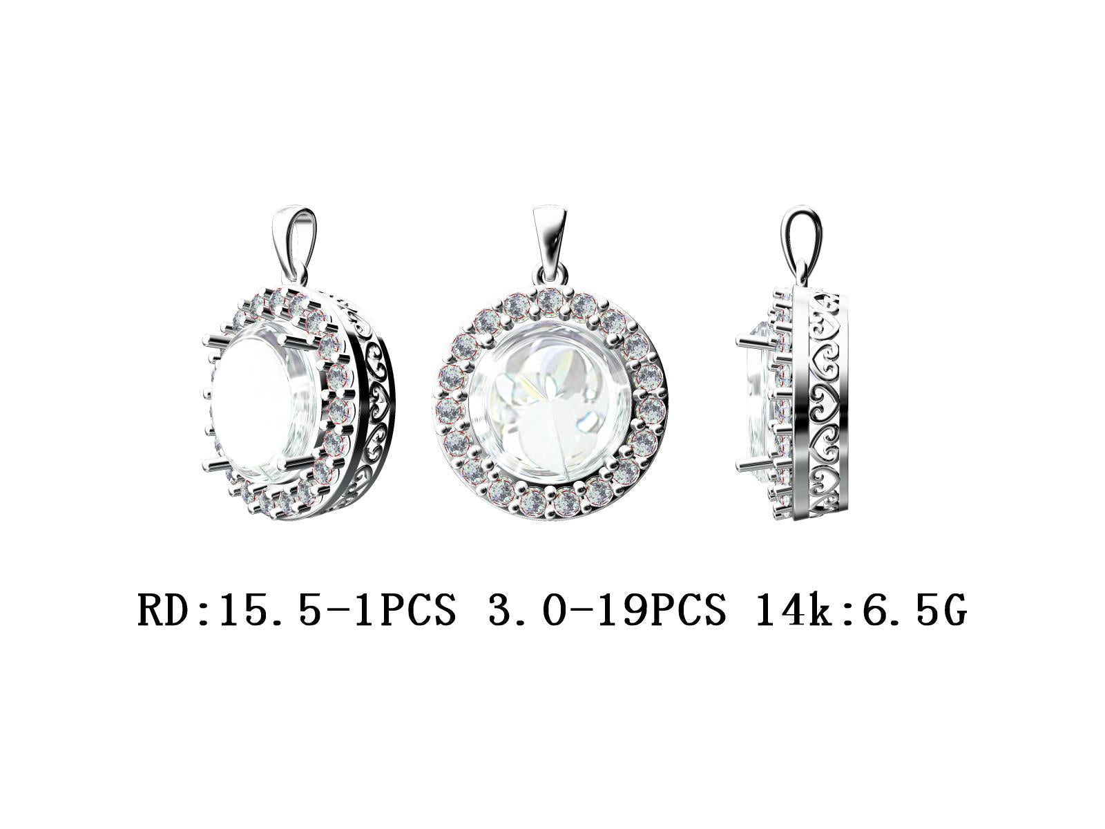 Sterling Silver Semi Mount Pendant Setting Round RD 15x15mm Halo DHJ