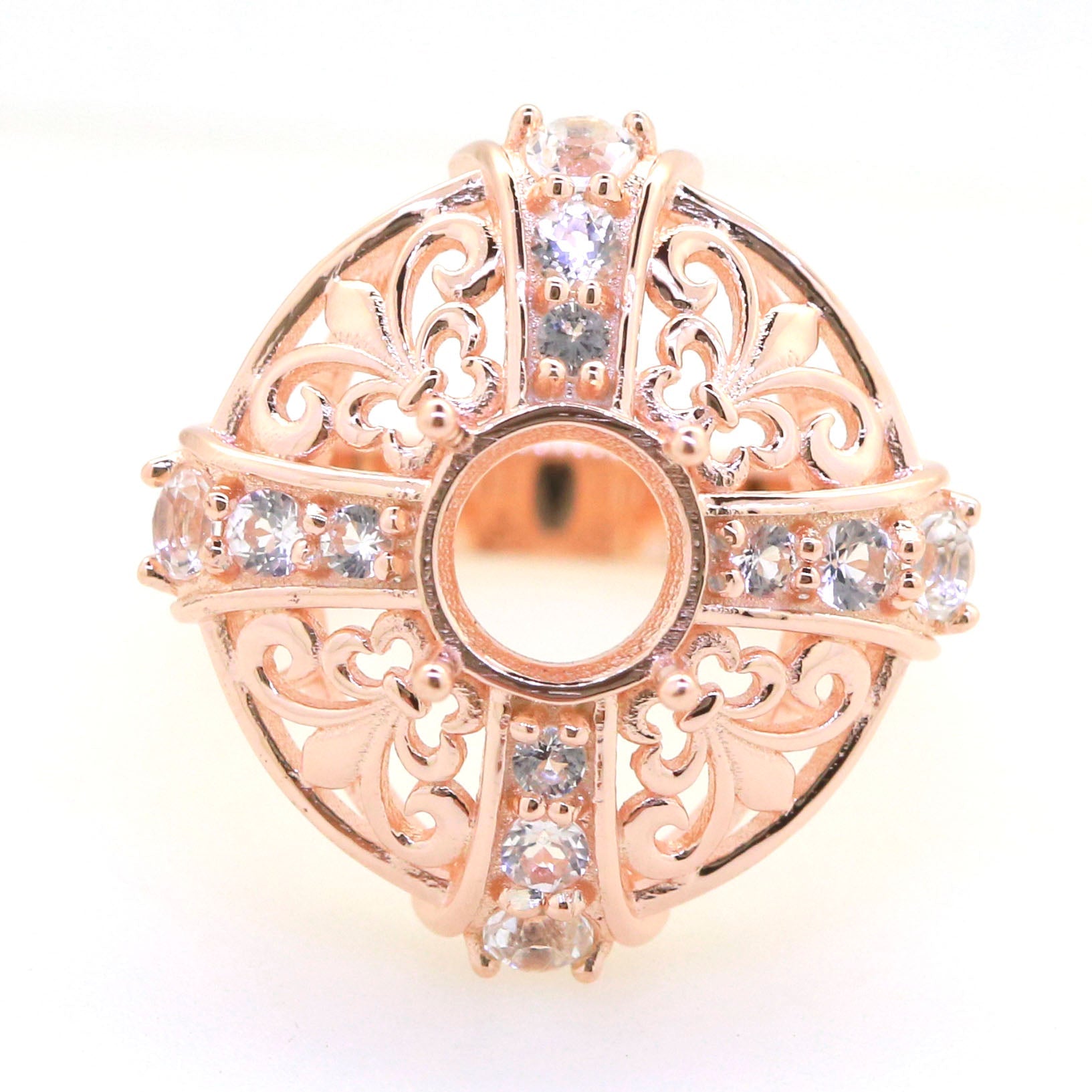 Art Deco Sterling Silver Semi Mount Ring Setting Round RD 8x8mm Syzjewelry