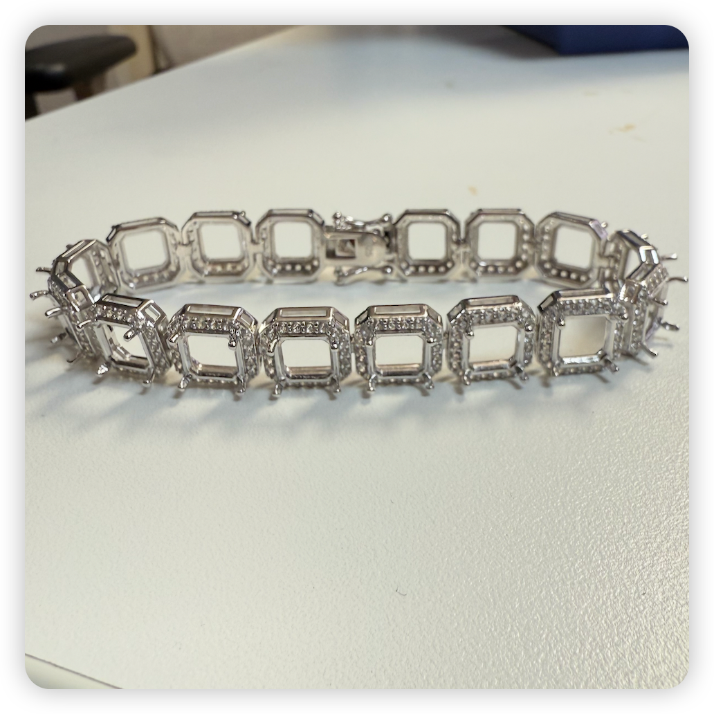 Sterling Silver Semi Mount Tennis Bracelet Setting Emerald OCT 8x8mm Halo Syzjewelry