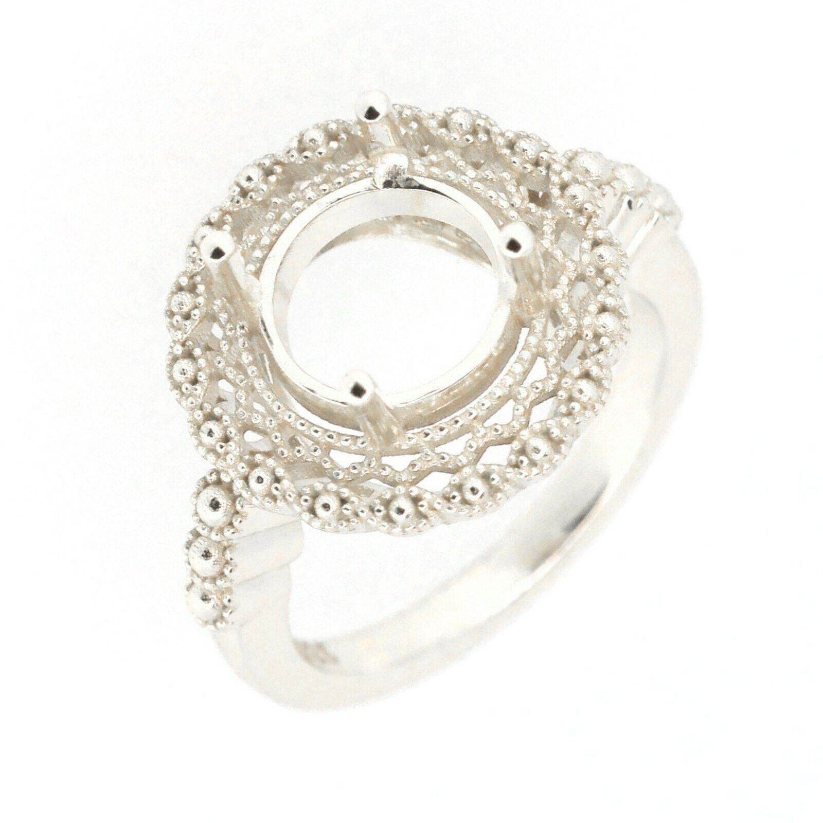 Art Deco Style Sterling Silver Semi Mount Ring Setting Round RD 9x9mm R110W - Syzjewelry
