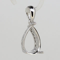 Sterling Silver Semi Mount Pendant Setting Pear PE 12x8mm W/ Filigree - Syzjewelry