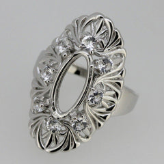 Sterling Silver Semi Mount Ring Setting Oval OV 12x6mm Art Deco Fleur Di Lis - Syzjewelry