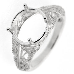 Sterling Silver Semi Mount Ring Setting Round Rd 10x10mm Art Deco Style - Syzjewelry