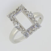 Art Deco Style Sterling Silver Semi Mount Ring Setting Emerald OCT 10x6mm - Syzjewelry