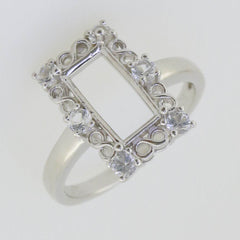 Art Deco Style Sterling Silver Semi Mount Ring Setting Emerald OCT 10x6mm - Syzjewelry