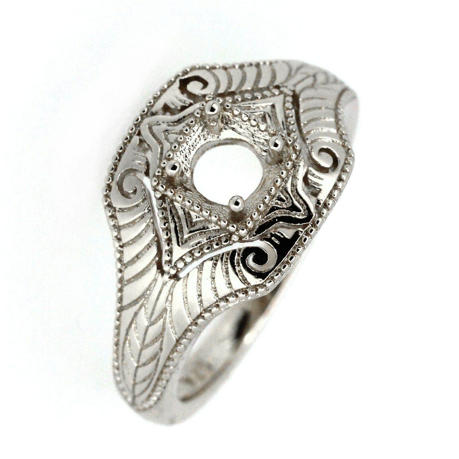 Sterling Silver Semi Mount Ring Setting Round RD 5x5mm Art Deco Style - Syzjewelry