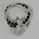 Sterling Silver Semi Mount Ring Setting Oval OV 11x9mm Black Spinel White Topaz - Syzjewelry