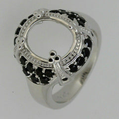Sterling Silver Semi Mount Ring Setting Oval OV 11x9mm Black Spinel White Topaz - Syzjewelry