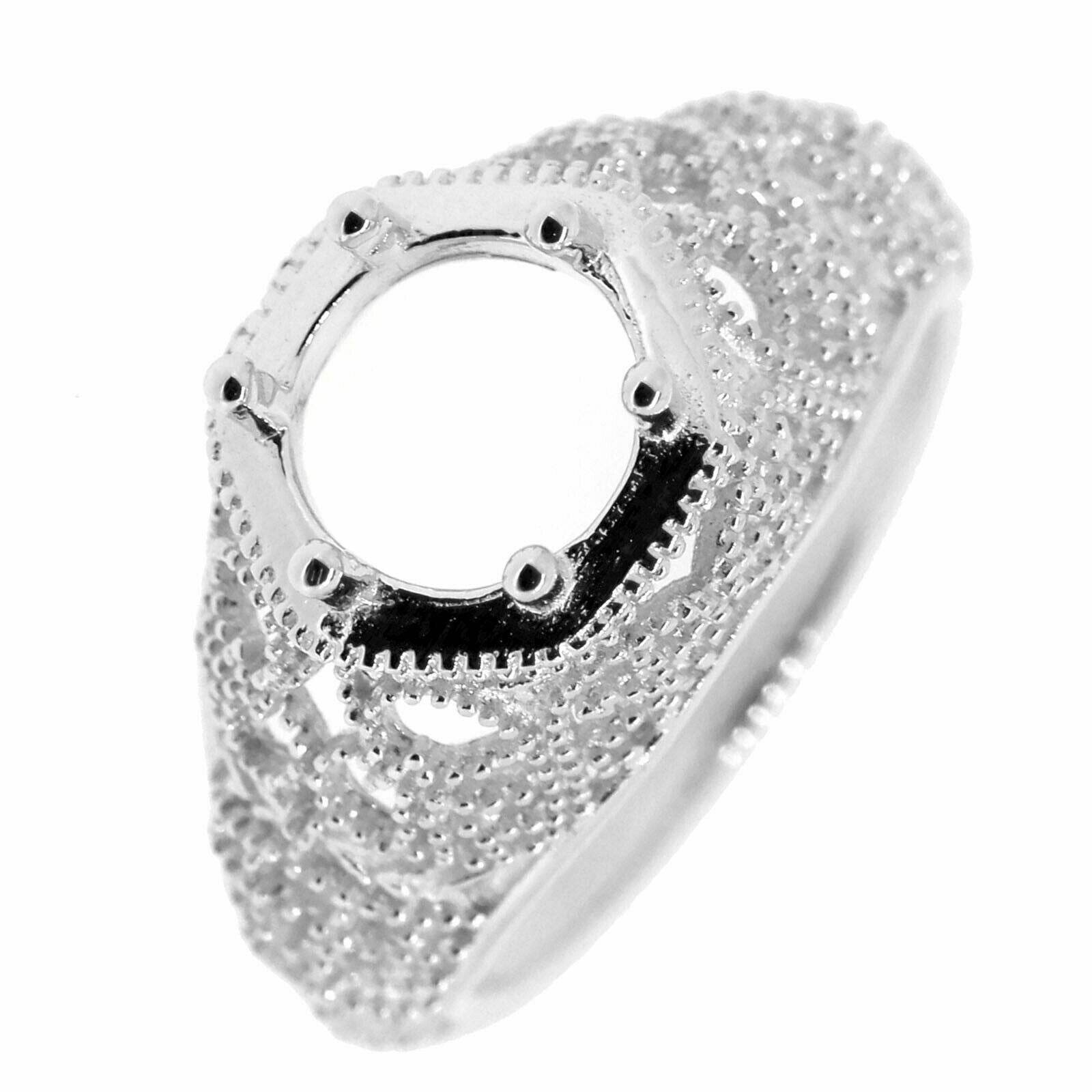 Filigree Sterling Silver Semi Mount Ring Setting Round RD 8x8mm Vintage Repro - Syzjewelry