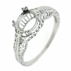 Sterling Silver Semi Mount Ring Setting Oval OV 9x7mm Filigree - Syzjewelry
