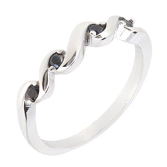 10K White Gold Black Diamond Stackable Eternity Ring Swirl Band - Syzjewelry