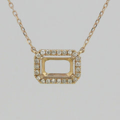 14K Yellow Gold & Diamond Semi Mount Pendant Setting Oct 7x5mm Halo 18" Chain - Syzjewelry