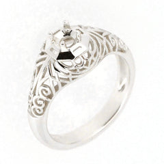 Art Deco Style Sterling Silver Semi Mount Ring Setting Round 3x3mm - Syzjewelry