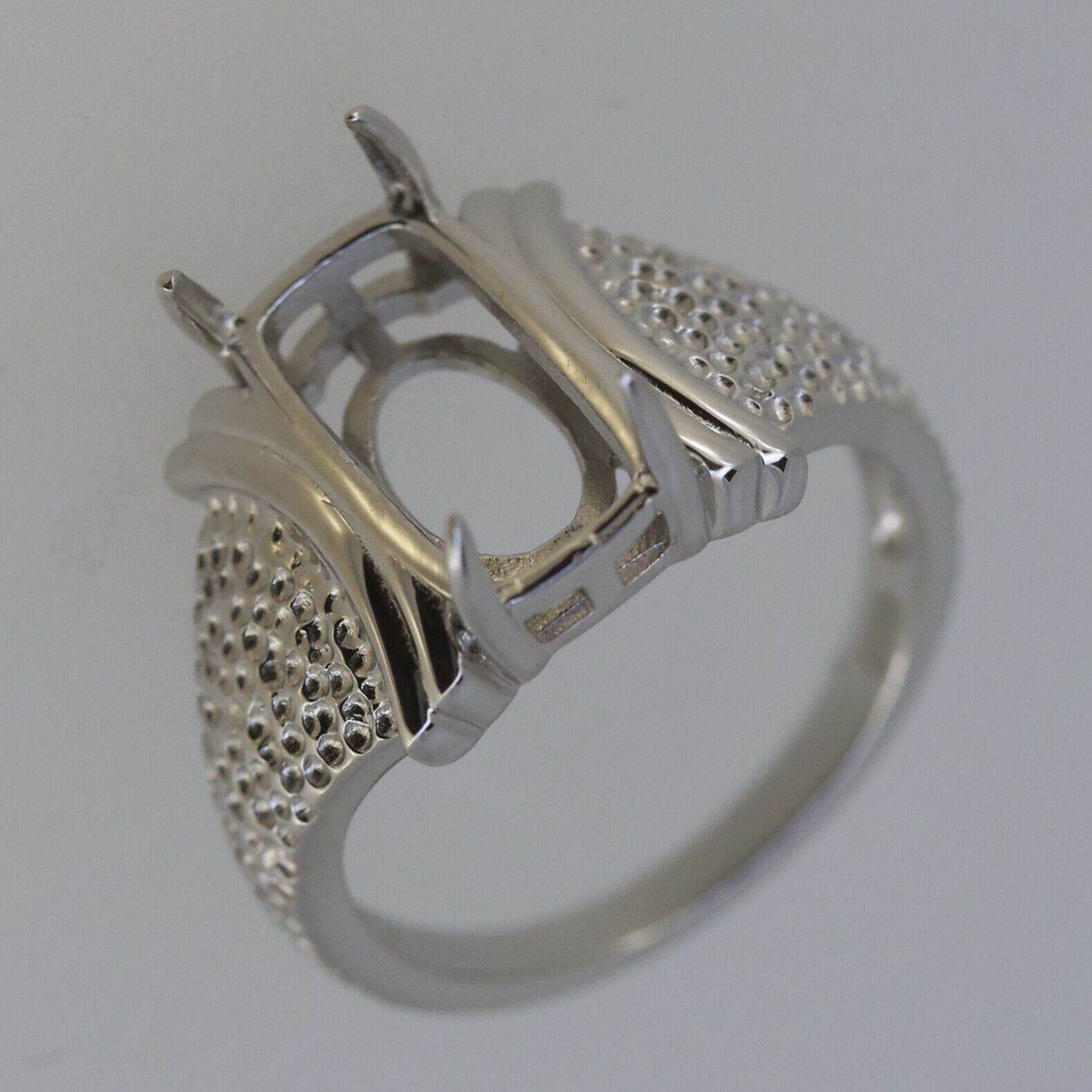 14K White Gold Semi Mount Ring Setting for Cabochon Cushion CU 14x7mm Statement - Syzjewelry