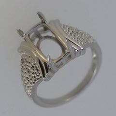 14K White Gold Semi Mount Ring Setting for Cabochon Cushion CU 14x7mm Statement - Syzjewelry