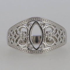 14K White Gold Semi Mount Ring Setting for Marquise MQ 10x5mm Vintage Repro - Syzjewelry
