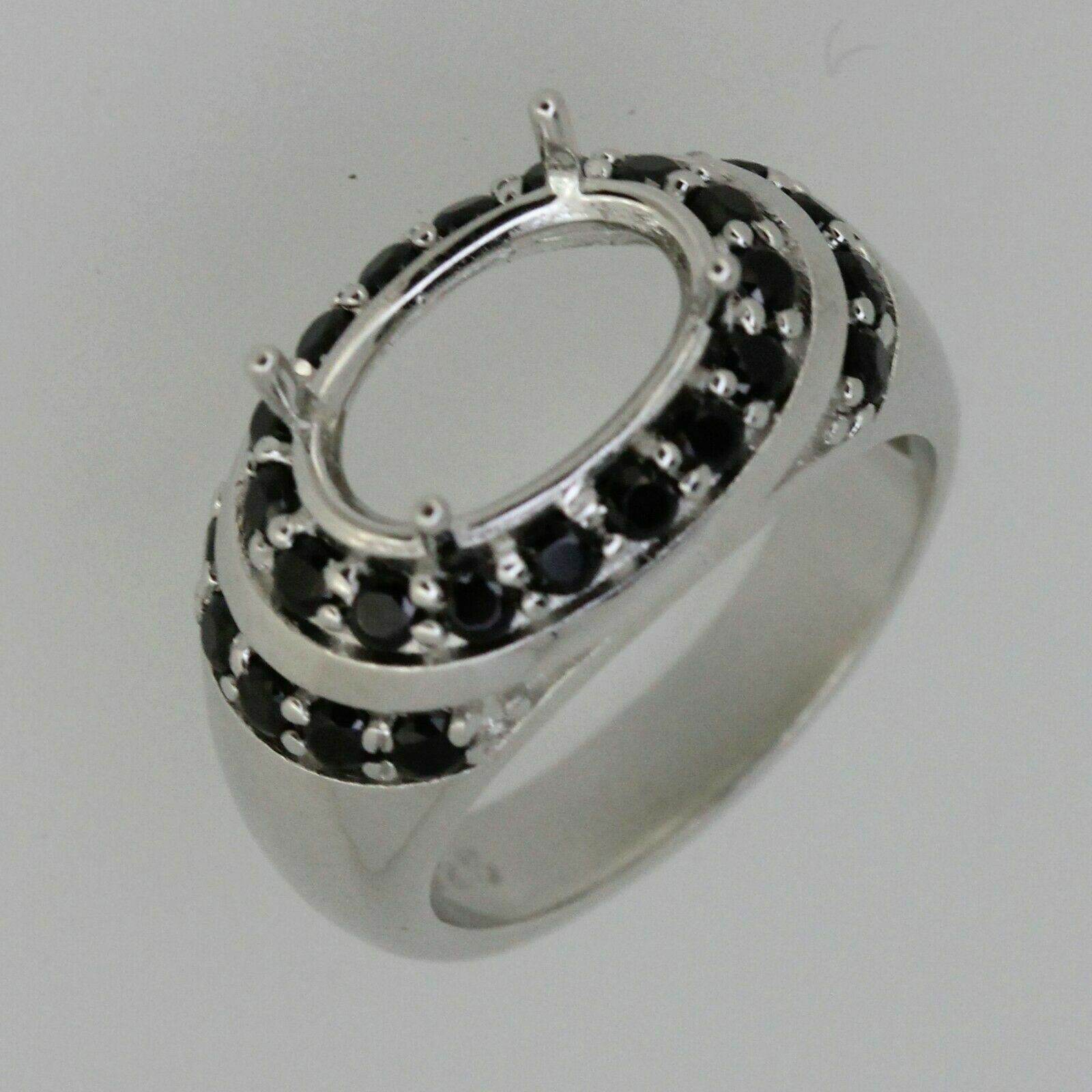 Sterling Silver Semi Mount Ring Setting Oval OV 12x8mm Black Spinel White Topaz - Syzjewelry