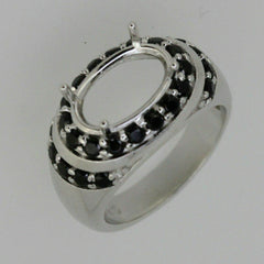 Sterling Silver Semi Mount Ring Setting Oval OV 12x8mm Black Spinel White Topaz - Syzjewelry