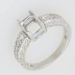 Sterling Silver Semi Mount Ring Setting Emerald OCT 8x6mm Art Deco Style - Syzjewelry