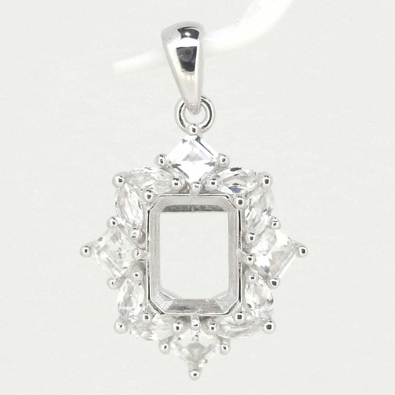 14K White Gold Semi Mount Pendant Setting OCT 9x7mm - Syzjewelry