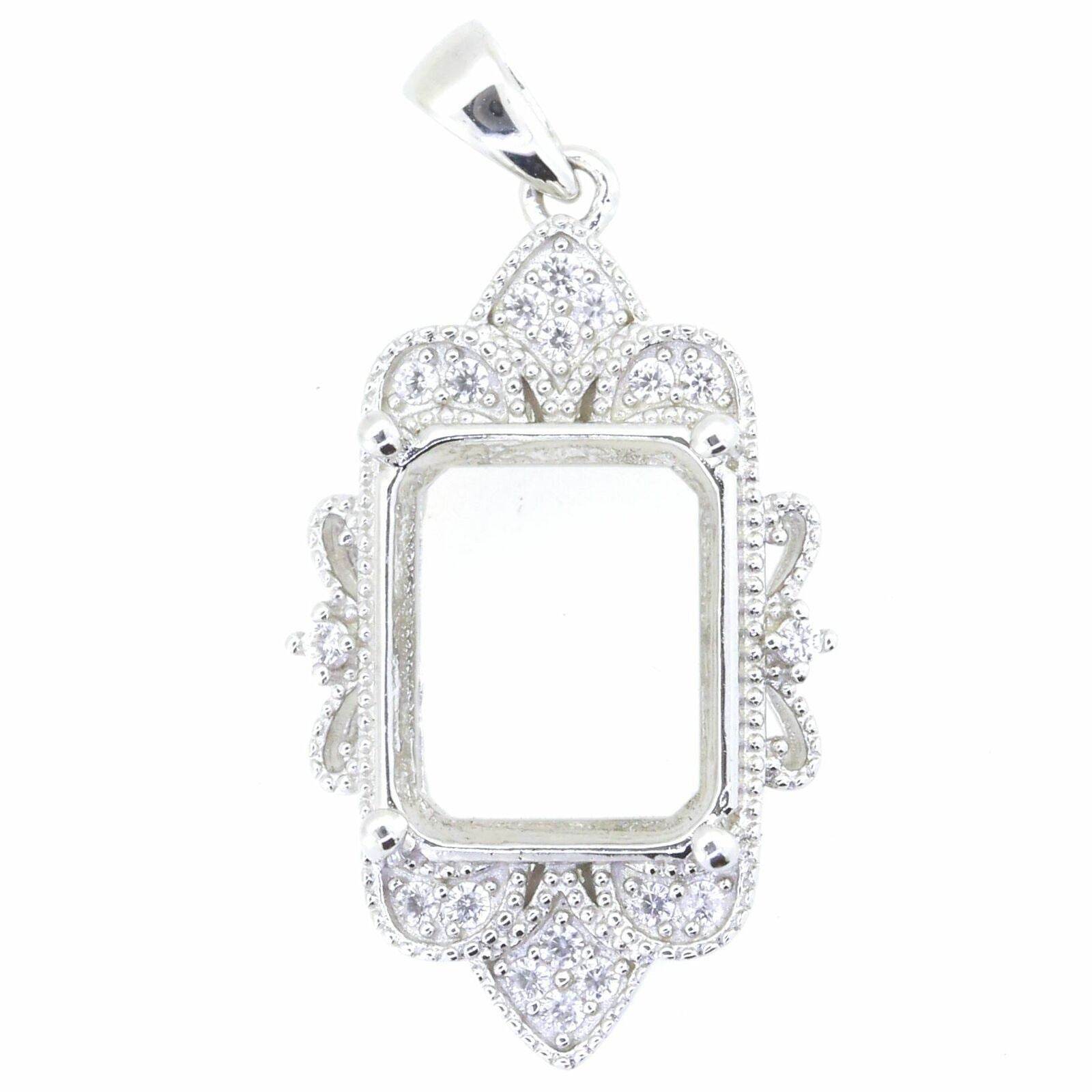 Sterling Silver Semi Mount Pendant Setting OCT 12x10mm Vintage Style Milgrain Syzjewelry