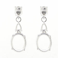14K White Gold Semi Mount Earrings Setting Oval OV 12X10mm - Syzjewelry