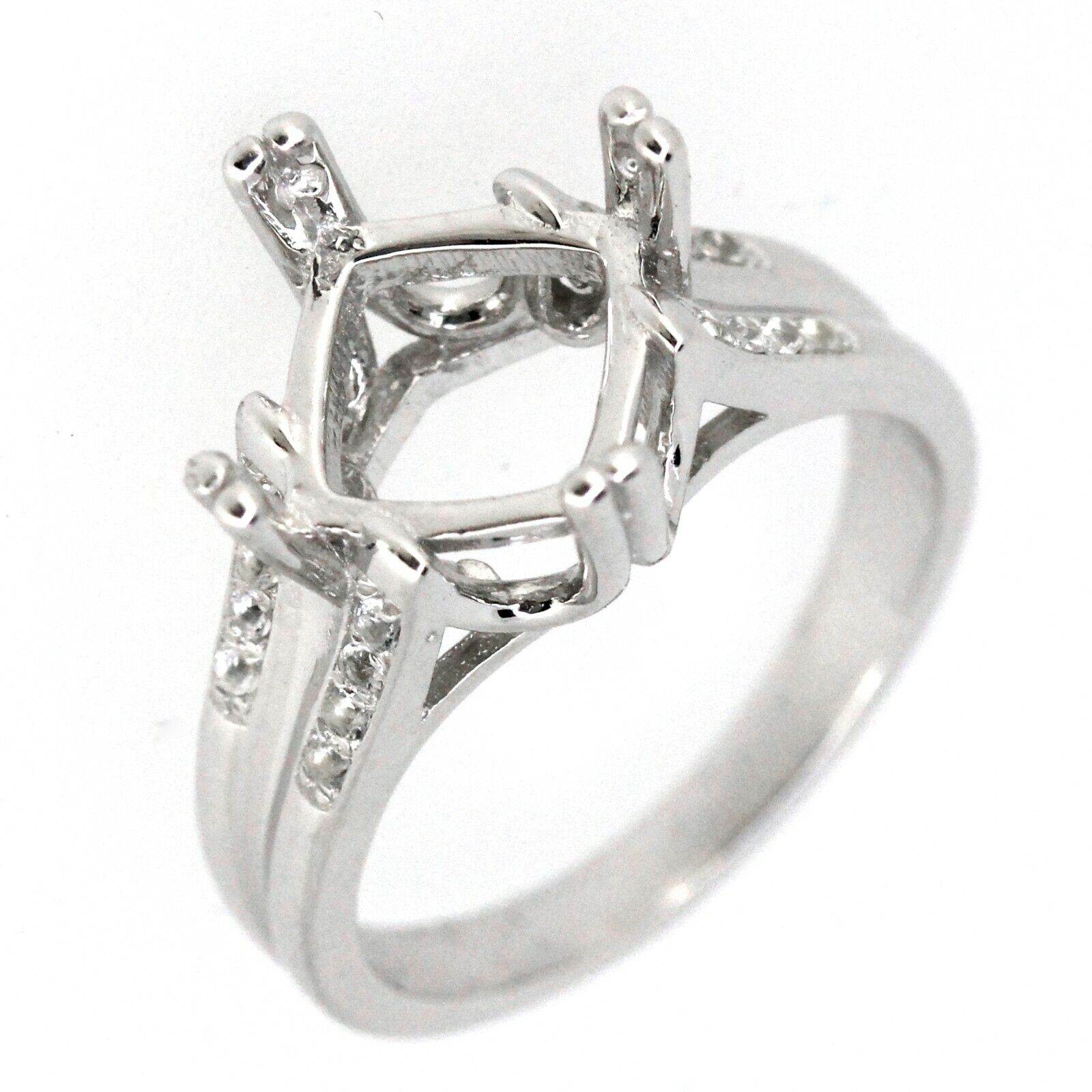 Sterling Silver Semi Mount Ring Setting Diagonal SQ 8x8mm White Topaz - Syzjewelry