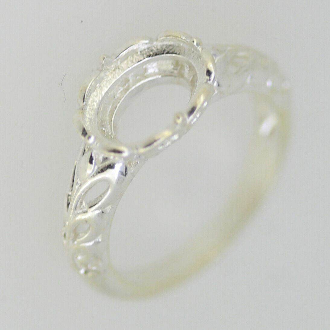 Filigree Sterling Silver Semi Mount Ring Setting Cabochon OV 10x8mm White Topaz - Syzjewelry