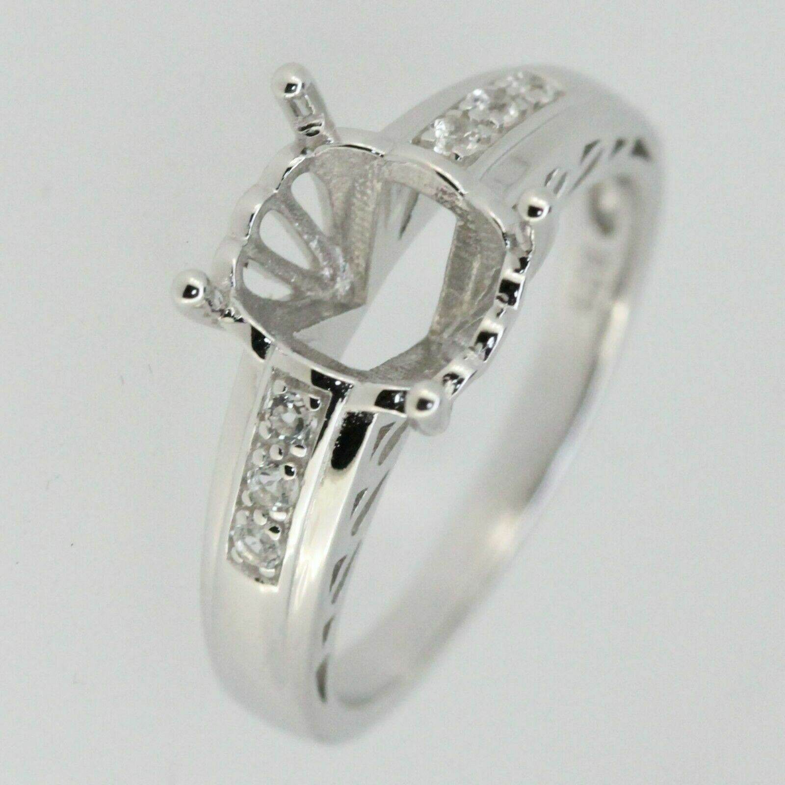 Sterling Silver Semi Mount Ring Setting Cushion Cu 9x7mm White Topaz - Syzjewelry