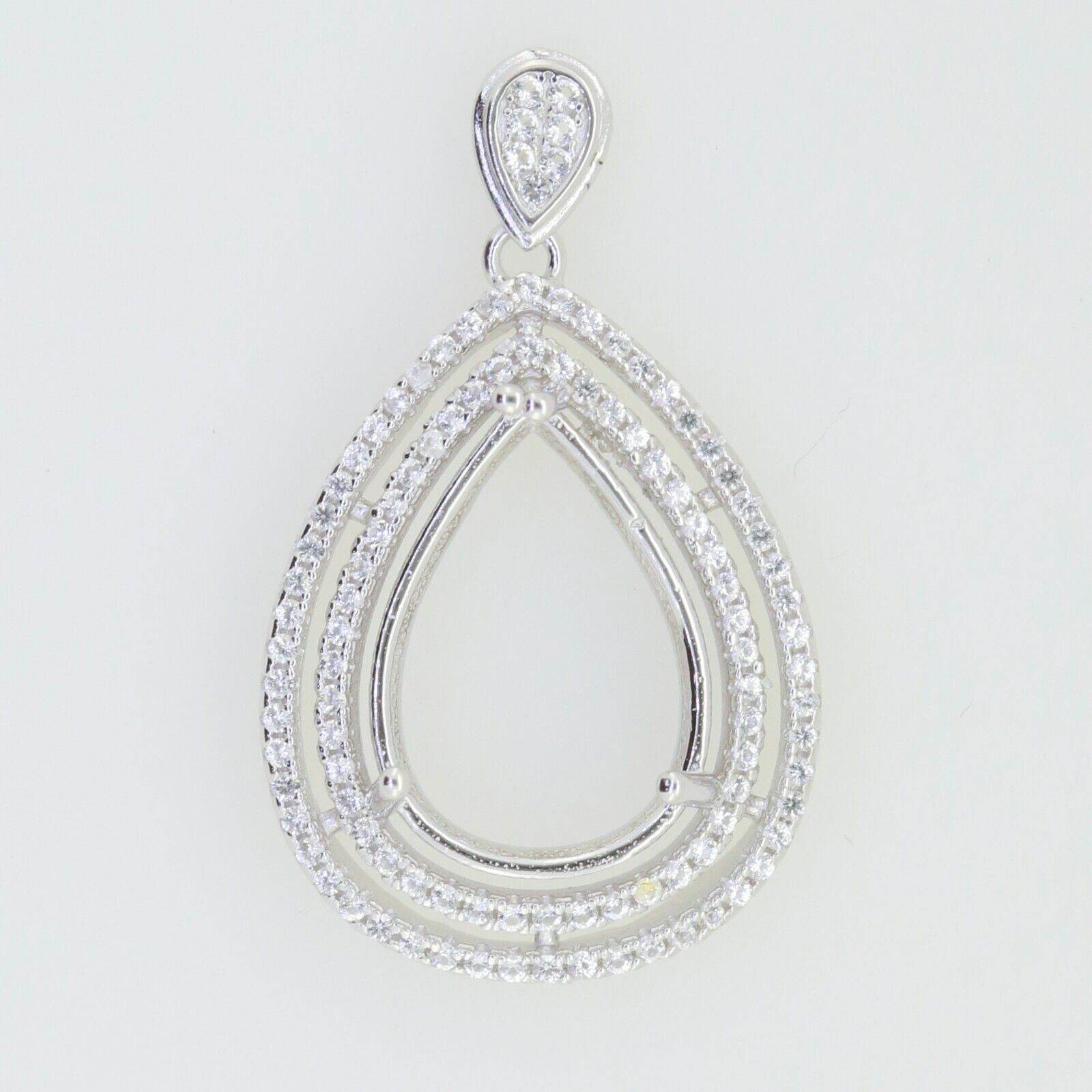 Sterling Silver Semi Mount Pendant Setting Pear PE 16x12mm W/ White Topaz - Syzjewelry