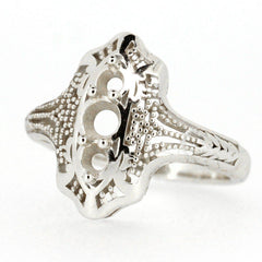 Art Deco Style Sterling Silver Semi Mount Ring Setting Round Rd 4x4 3x3mm L113R1 - Syzjewelry