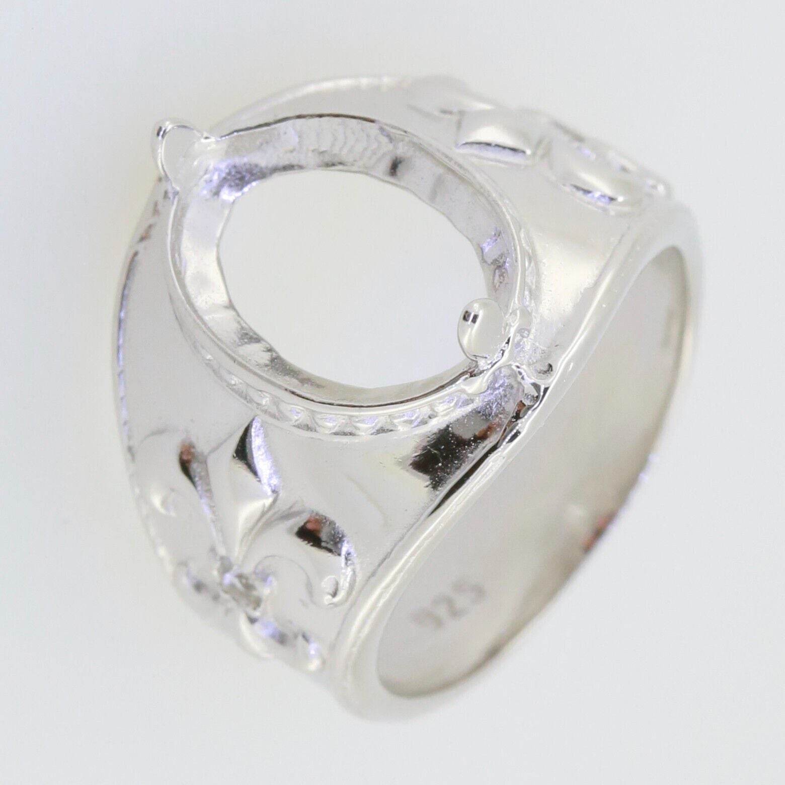 Sterling Silver Semi Mount Ring Setting OV 12x10mm Fleur De Lis R324 - Syzjewelry