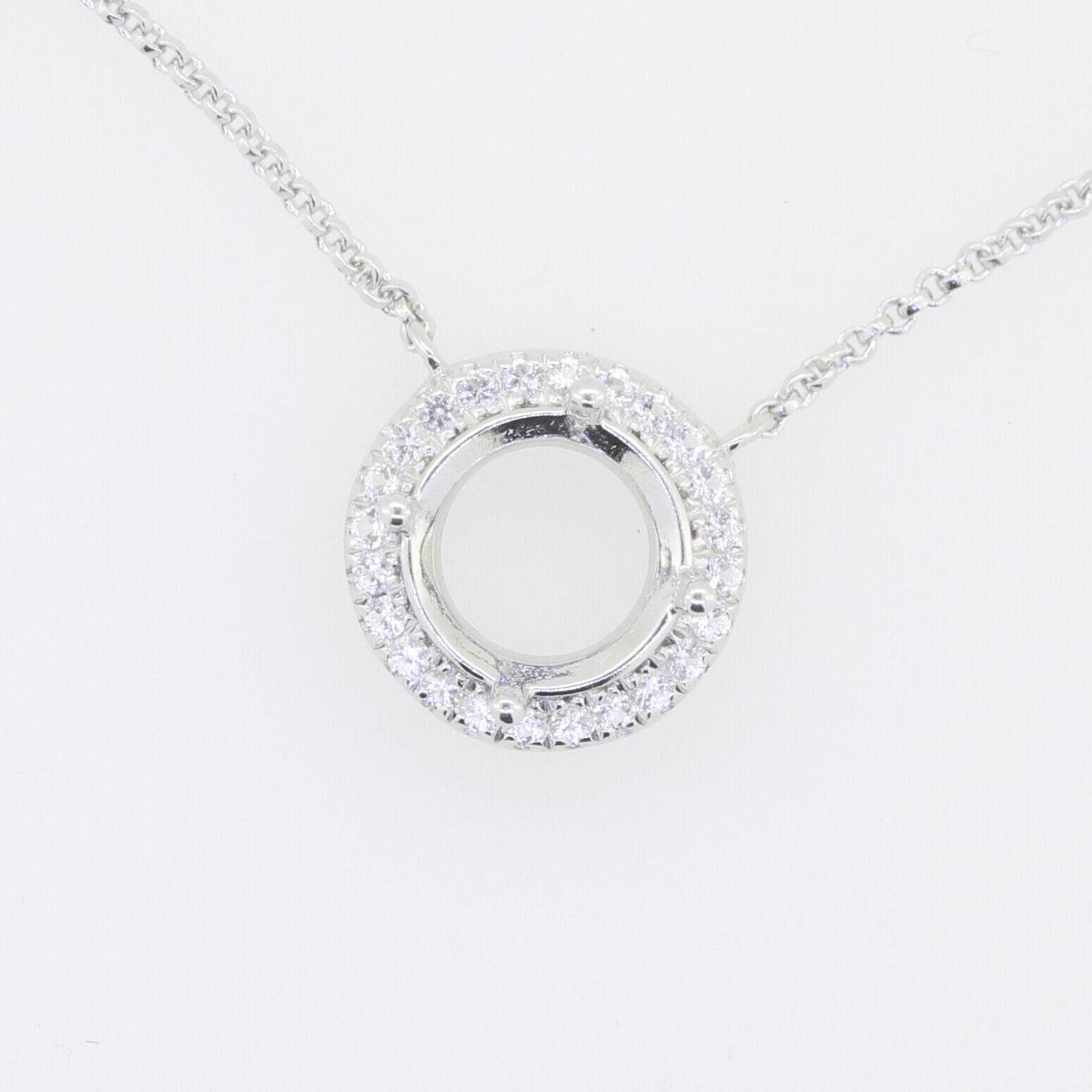 Sterling Silver Semi Mount Pendant Setting Round RD 7x7mm Halo Choker Chain - Syzjewelry