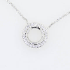 Sterling Silver Semi Mount Pendant Setting Round RD 7x7mm Halo Choker Chain - Syzjewelry