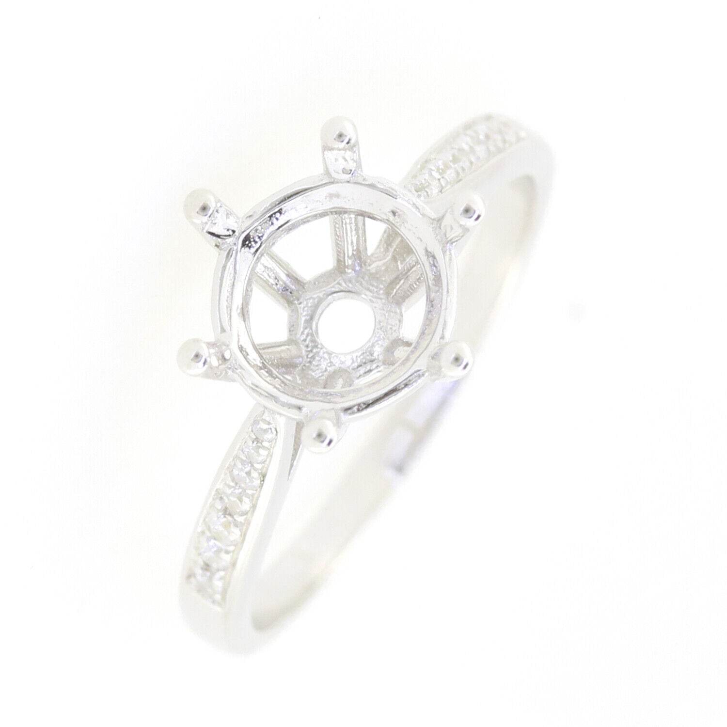 Sterling Silver Semi Mount Ring Setting Round Rd 8X8mm Engagement White Topaz L7 - Syzjewelry