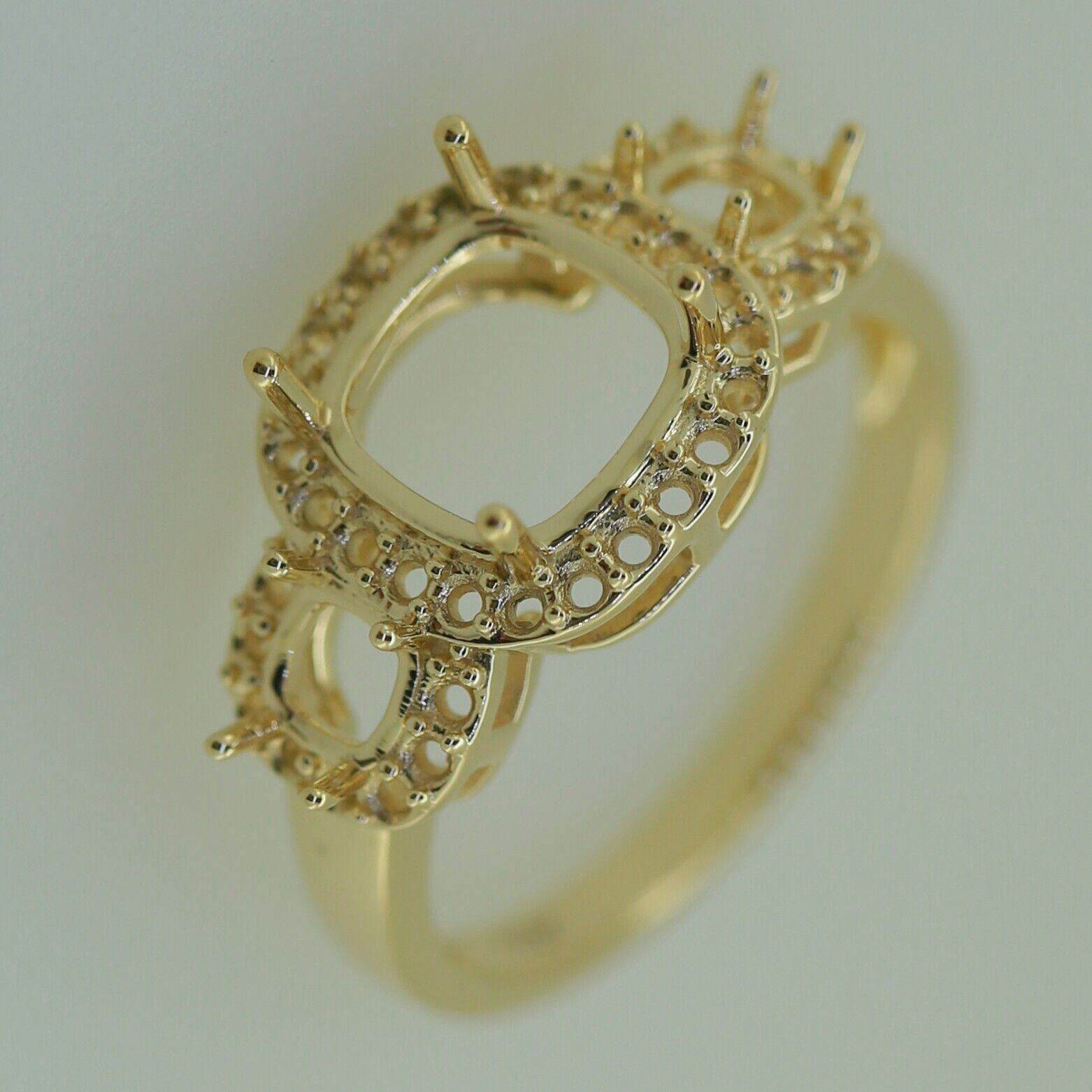 10k Yellow Gold Semi Mount Ring Setting Cushion CU 9x9mm CU 4.54.5mm 3 Stone - Syzjewelry