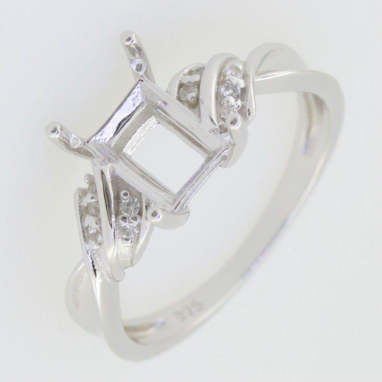 Sterling Silver Semi Mount Ring Setting Emerald OCT 8x6mm Twisted Shank - Syzjewelry