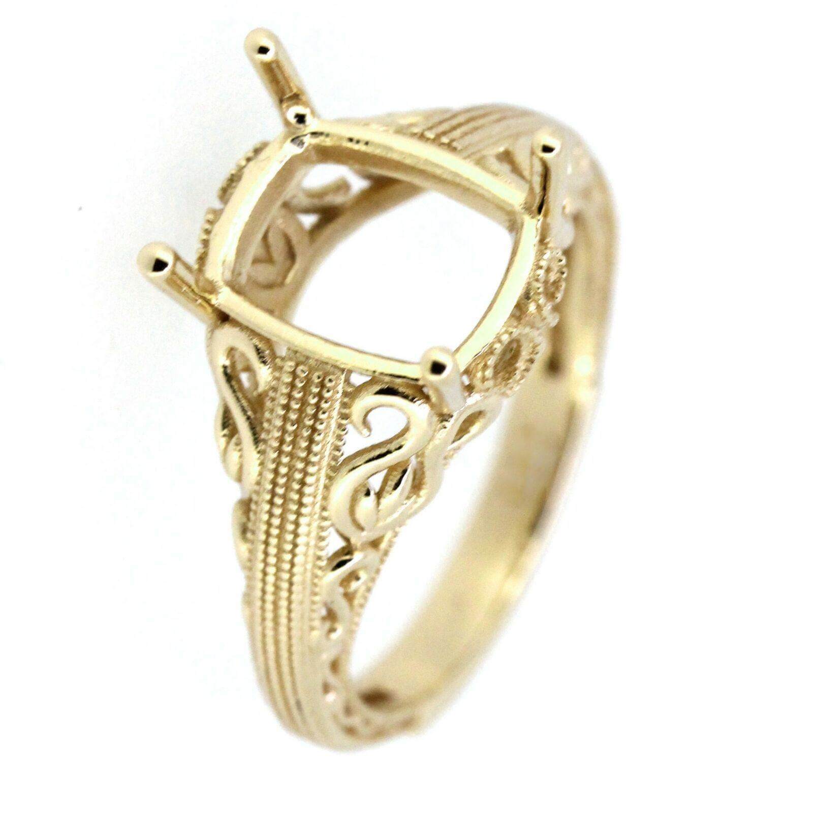 Art Deco Style 14K Rose Gold Semi Mount Ring Setting Oct 18x13mm - Syzjewelry