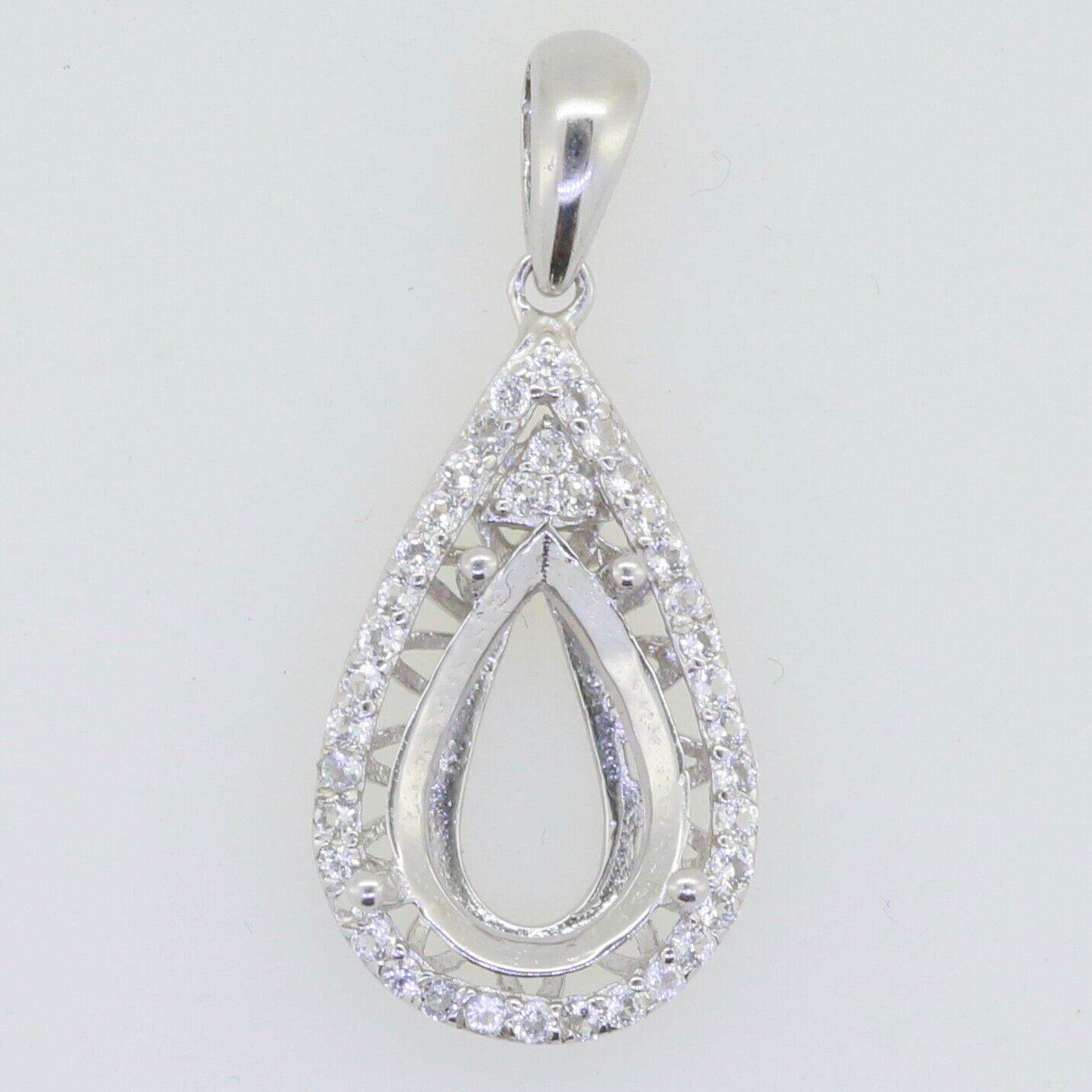 Sterling Silver Semi Mount Pendant Setting Pear PE 11X7mm White Topaz - Syzjewelry