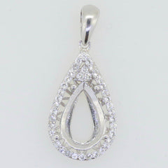 Sterling Silver Semi Mount Pendant Setting Pear PE 11X7mm White Topaz - Syzjewelry