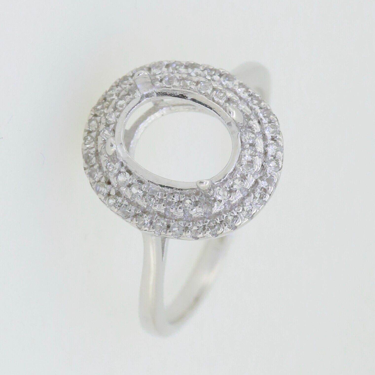 Sterling Silver Semi Mount Ring Setting Oval OV 9X7mm Double Halo White Topaz - Syzjewelry