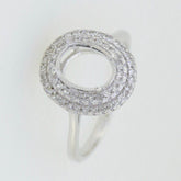 Sterling Silver Semi Mount Ring Setting Oval OV 9X7mm Double Halo White Topaz - Syzjewelry