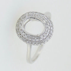 Sterling Silver Semi Mount Ring Setting Oval OV 9X7mm Double Halo White Topaz - Syzjewelry