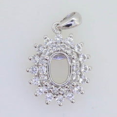 Sterling Silver Semi Mount Pendant Setting Oval OV 8X6mm White Topaz Double Halo - Syzjewelry