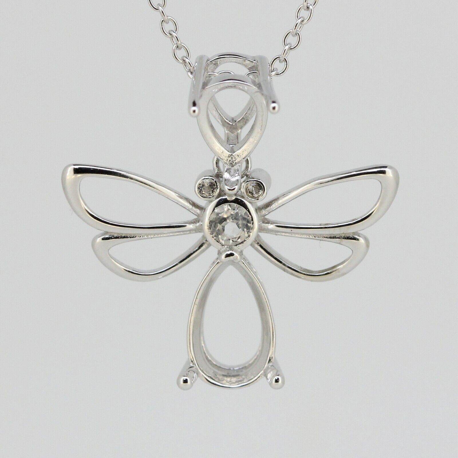 Sterling Silver Semi Mount Pendant Setting Pear PE 10x7mm & 7x5mm Butterfly - Syzjewelry