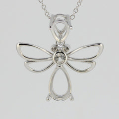 Sterling Silver Semi Mount Pendant Setting Pear PE 10x7mm & 7x5mm Butterfly - Syzjewelry